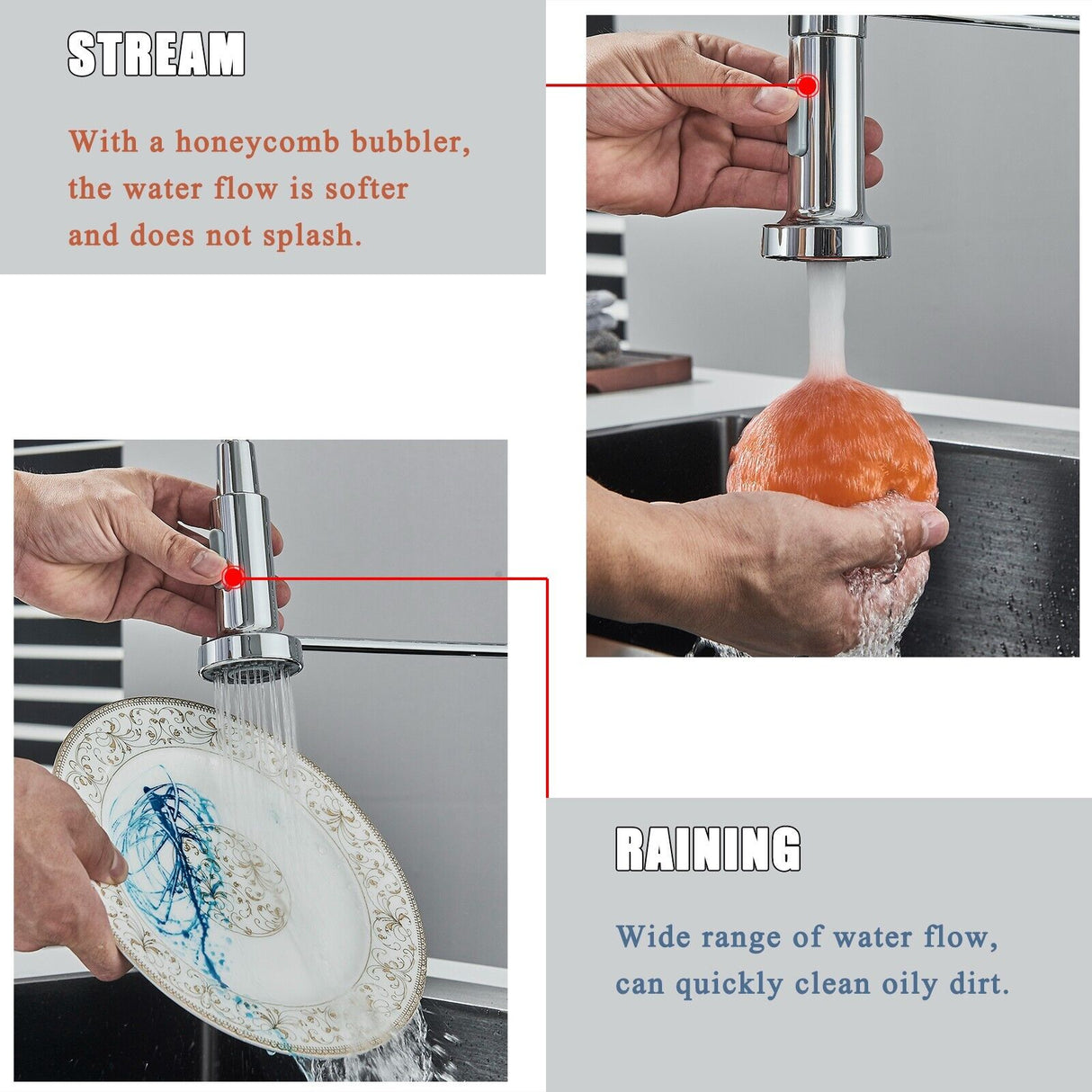 Chrome Kitchen Sink Mixer Taps Pull Out 360° Swivel Laundry Faucet Silver