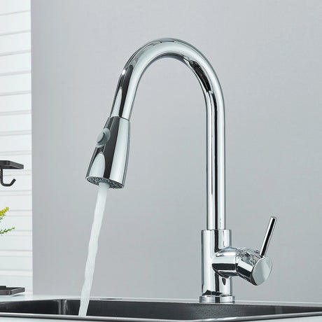 Chrome WELS Kitchen Mixer Tap 360° Pull Out 2-Mode Spray Laundry Sink Faucet