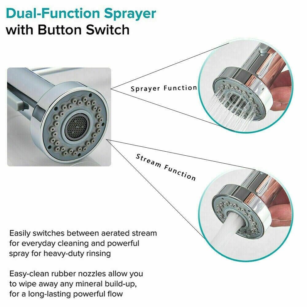 Chrome Kitchen Sink Mixer Taps Pull Out 360° Swivel Laundry Faucet Silver