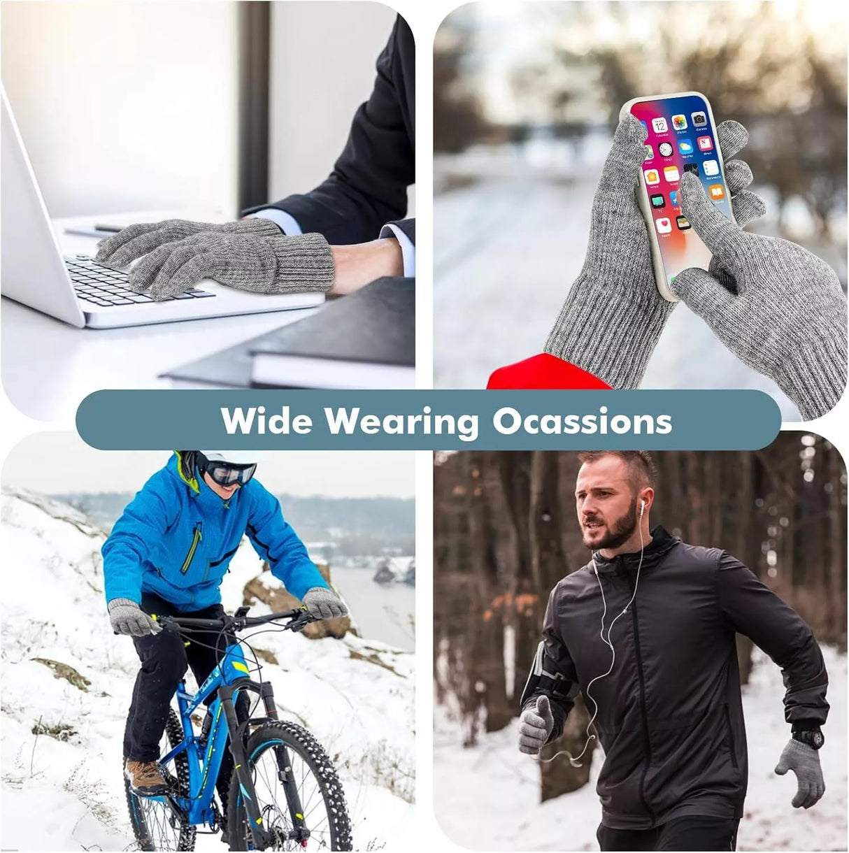 Electric Heated Gloves USB Rechargeable Touch Screen Warm Thermal Gloves Winter