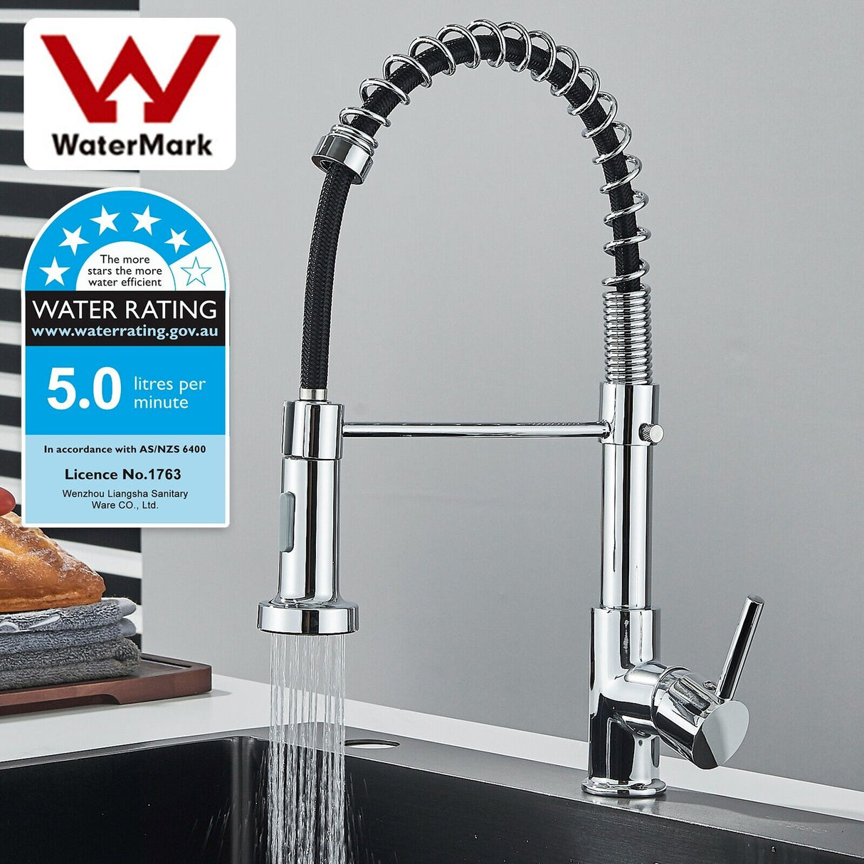 Chrome Kitchen Sink Mixer Taps Pull Out 360° Swivel Laundry Faucet Silver