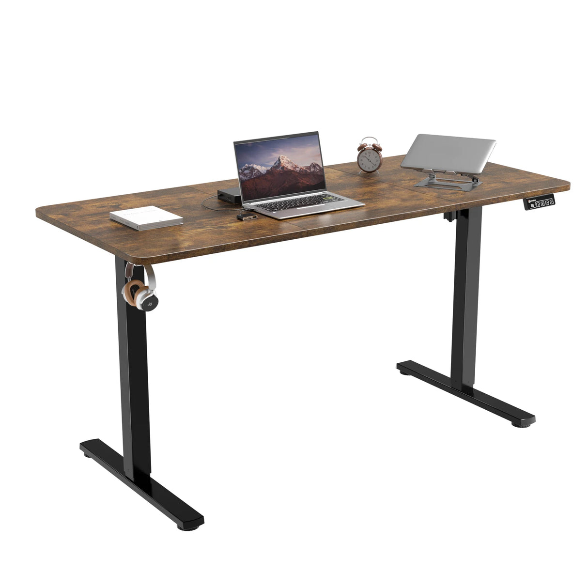 Electric Standing Desk Adjustable Sit Stand Computer Desk Walnut 140cm
