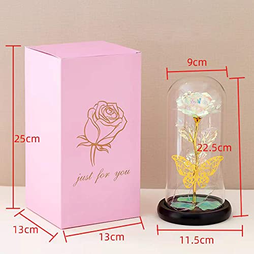 Glass Preserved Eternal Rose, Birthday Gifts for Women, Artificial Colorful Rose with Led Light, Beauty and The Beast Dome, Mother's Day Birthday Gifts from Daughter （Red）