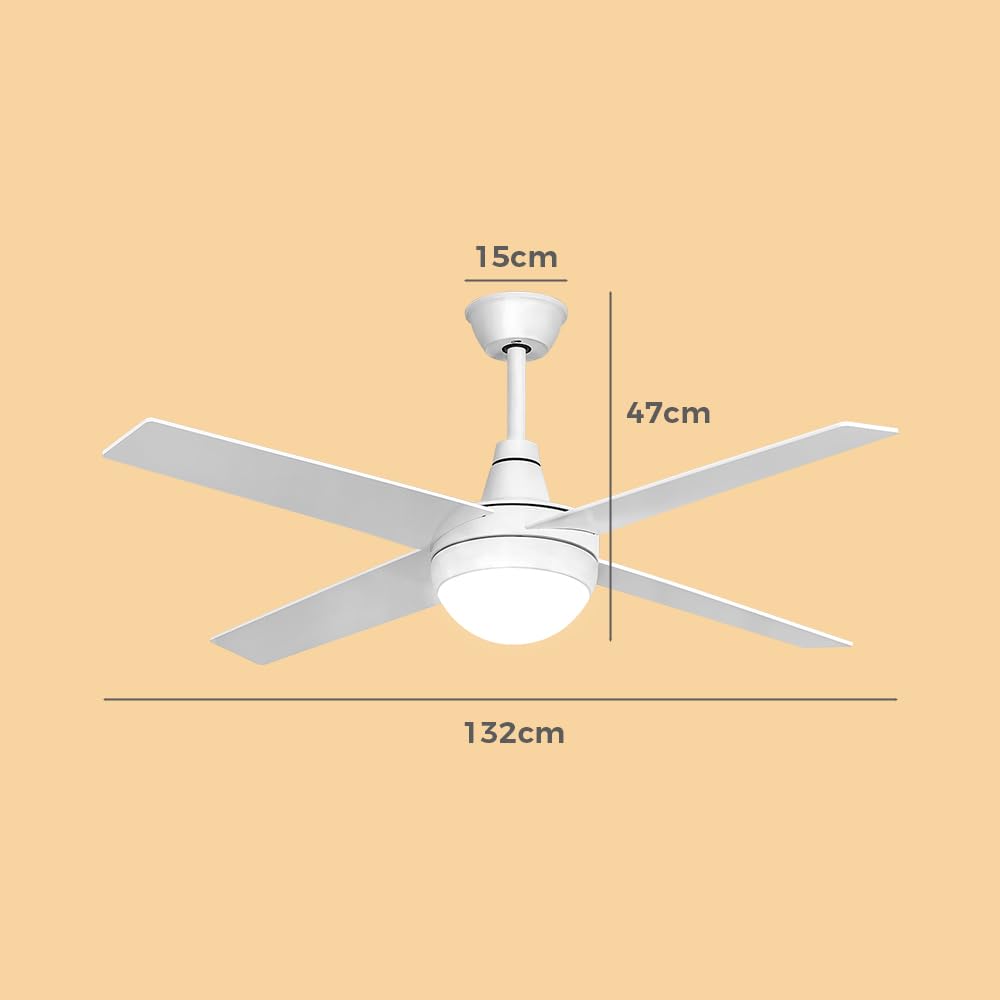 52" Ceiling Fan with Light Remote Control, Wood Ceiling Fans with 4 Blades, 6 Speed DC Motor, Indoor Outdoor Ceiling Fan for Patio, Bedroom, Living Room, Office, White