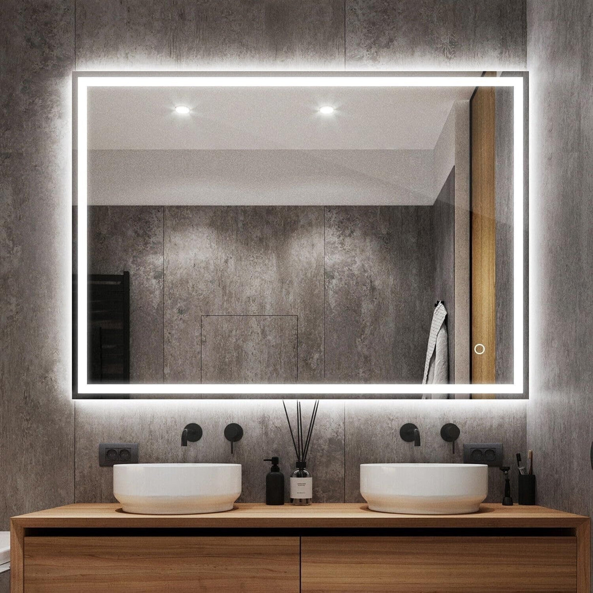 LED Mirror w Bluetooth Speaker 80cm, Anti-Fog, Smart Touch, Explosion-Proof Function, Waterproof Light, Rectangle