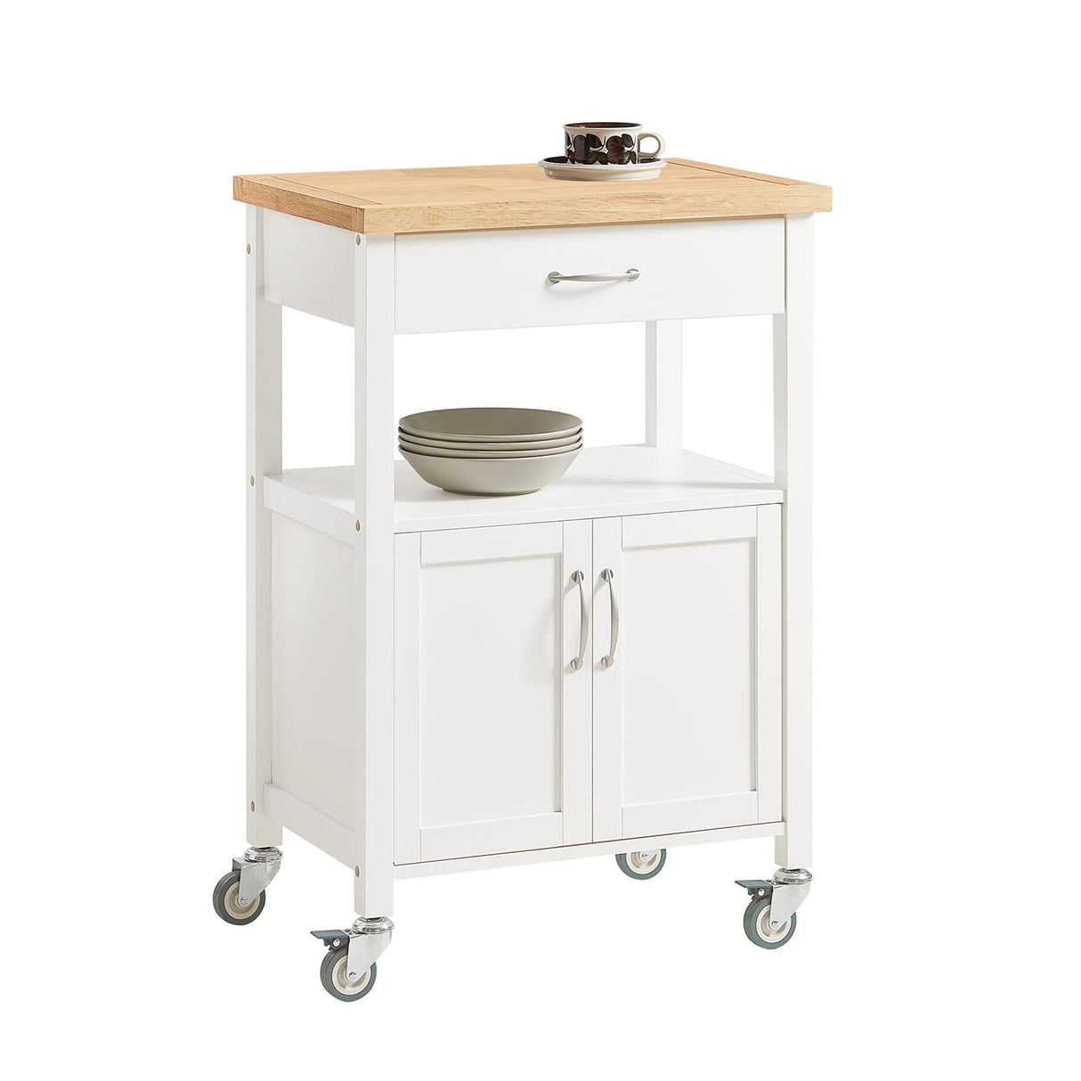 Kitchen Trolley Cart Storage Trolley Serving Trolley Kitchen Cabinet with Rubber Wood Worktop