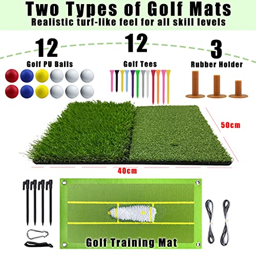 Golf Net, 10x7x3ft Golf Hitting Practice Nets Kit | with 2 Golf Training Mats, Including One for Swing Detection | Target Cloth, 15 Golf Tees, 12 Golf Balls | Driving Range for Backyard & Indoor