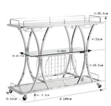 Chrome Stainless Steel & Glass Shelves Bar Cart Holders with 12 Glasses and 11 Wine Bottles, Silver