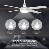 52" Ceiling Fan with Light Remote Control, Wood Ceiling Fans with 4 Blades, 6 Speed DC Motor, Indoor Outdoor Ceiling Fan for Patio, Bedroom, Living Room, Office, White