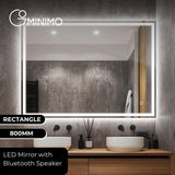 LED Mirror w Bluetooth Speaker 80cm, Anti-Fog, Smart Touch, Explosion-Proof Function, Waterproof Light, Rectangle