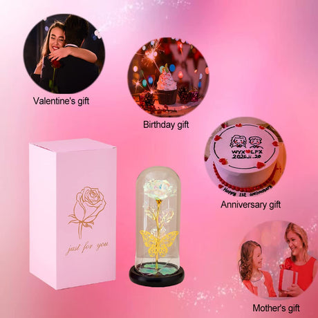 Glass Preserved Eternal Rose, Birthday Gifts for Women, Artificial Colorful Rose with Led Light, Beauty and The Beast Dome, Mother's Day Birthday Gifts from Daughter （Red）