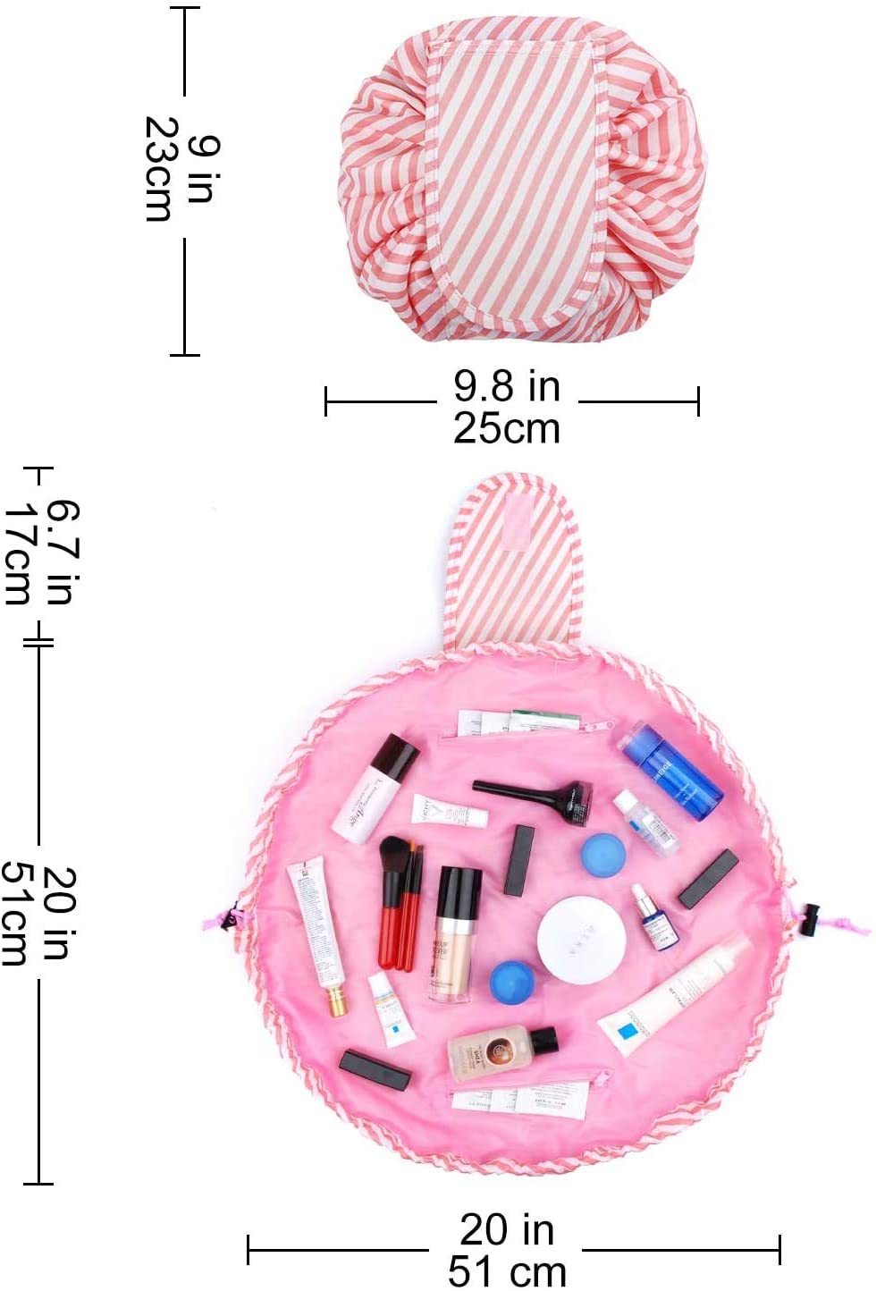 Portable Lazy Drawstring Makeup Bag (Pink Stripe)