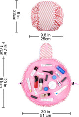 Portable Lazy Drawstring Makeup Bag (Pink Stripe)