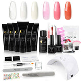 Poly Nail Gel Kit with 36W Nail Lamp 6pcs Builder Extension Gel Slip Solution Base Coat Top Coat Nail Art Design Manicure Tools Decorations