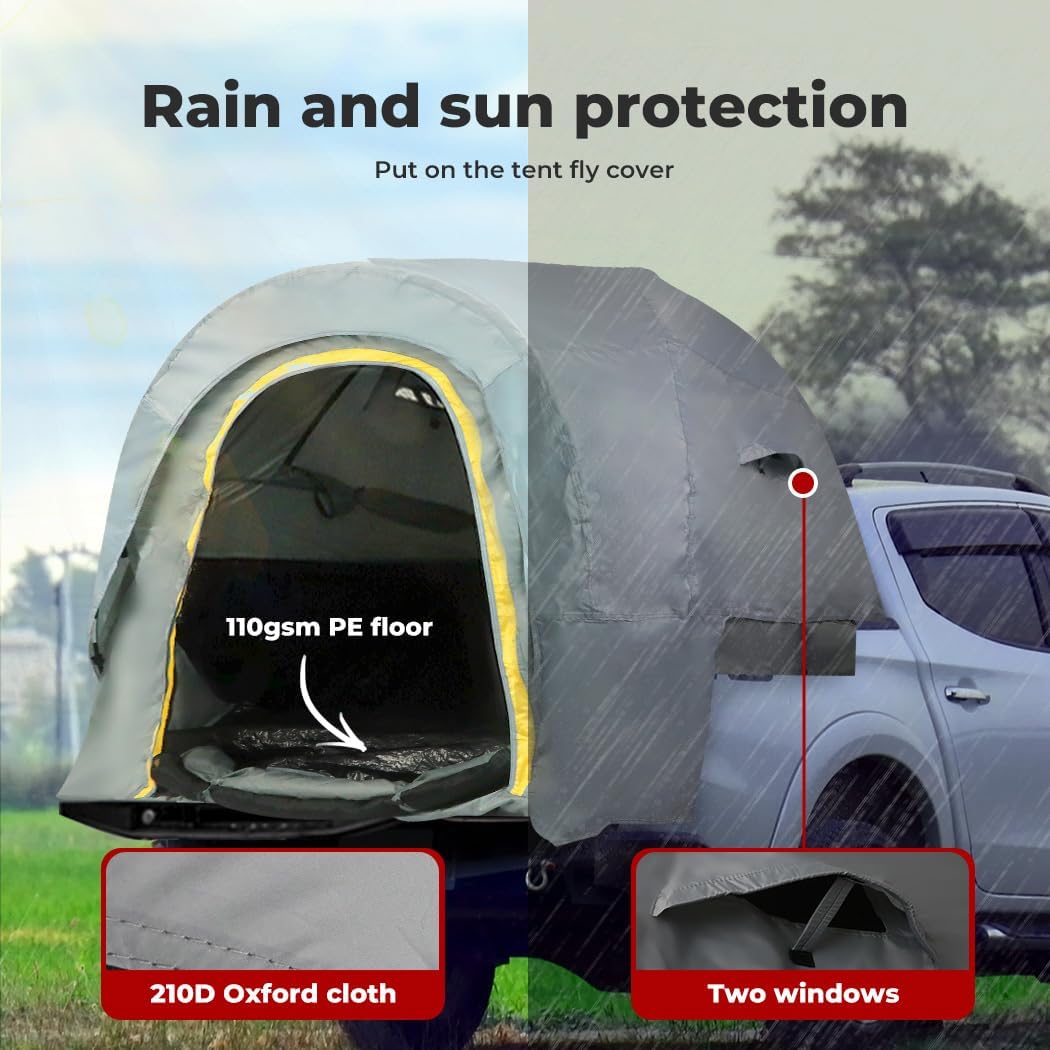 Camping Pickup Truck Tent 2 Person, Trayback UTE Cargo Tents Car Automotive Accessories Caravan Gear, Camp Tailgate SUV Self-Driving Waterproof Carry Bag Travel Hiking Short Bed
