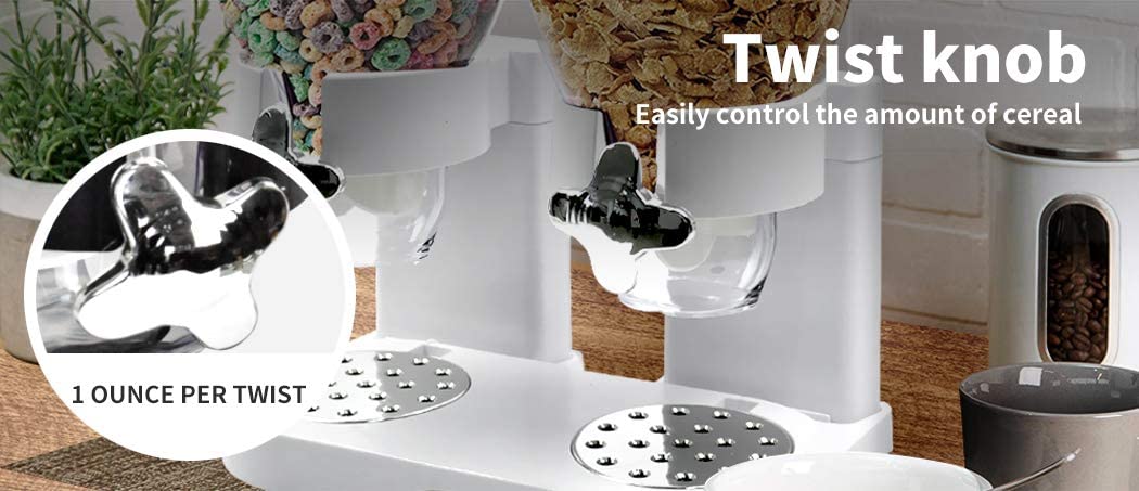 Double Cereal Dispenser Dry Food Storage Container Dispense Machine White White