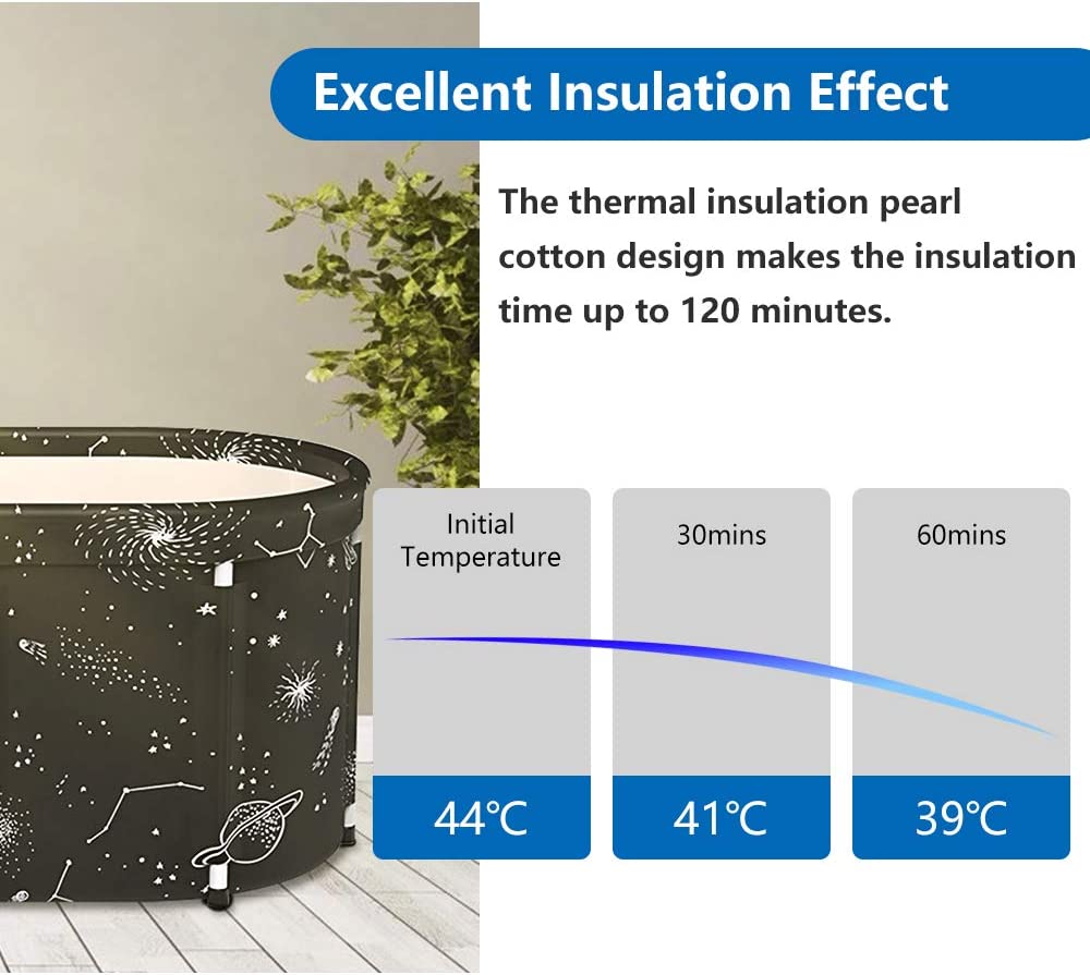 Portable Bathtub Foldable Soaking Bath Tub Thickening to Keep Temperature, Freestanding Bathtub for Adults, Home Bathroom Spa Hot Ice Bath Easy to Install, 43"x 25"x 20", Black