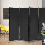 4-Panel Room Divider, Folding Privacy Screen, Portable Fabric Wall Divider and Separator w/Steel Frame, Indoor & Outdoor Freestanding Privacy Protection for Home, Office, Patio (Black)