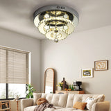 Crystal LED Ceiling Light, Ceiling Crystal Lamp Stainless Steel K9 Modern Flush Mount Lights Fixture 2 Layers Round Chandelier Ceiling Lamp for Dining Room Living Room Bedroom