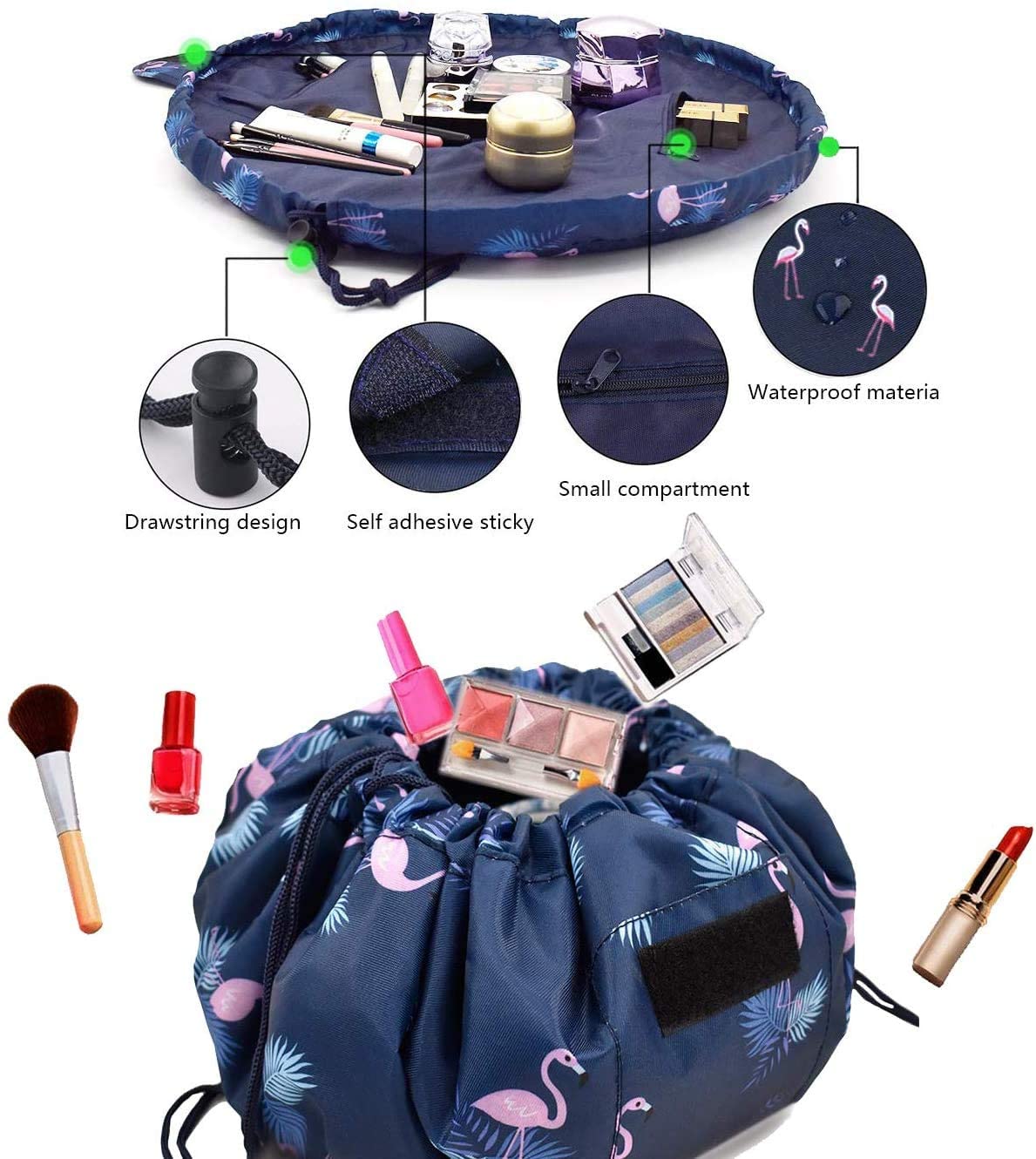 Portable Lazy Drawstring Makeup Bag (Flamingo)