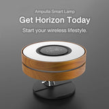 Ampulla Horizon Bedside Lamp with TWS Bluetooth Speaker and 10W Wireless Charger, Table Lamp Desk Lamp with Digital Clock, Stepless Dimming and Sleep Mode for Light Sleeper