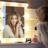 Luxsuite Dressing Table Stool Set with Led Light Makeup Vanity Table 2 Drawers Storage Shelves Mirror White