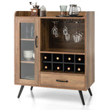Wine Cabinet, Buffet Sideboard with Removable Wine Rack, Drawer, Shelves, Tempered Glass Door & Glass Holder, Wooden Wine Storage Sideboard for Kitchen, Dining Room, Living Room