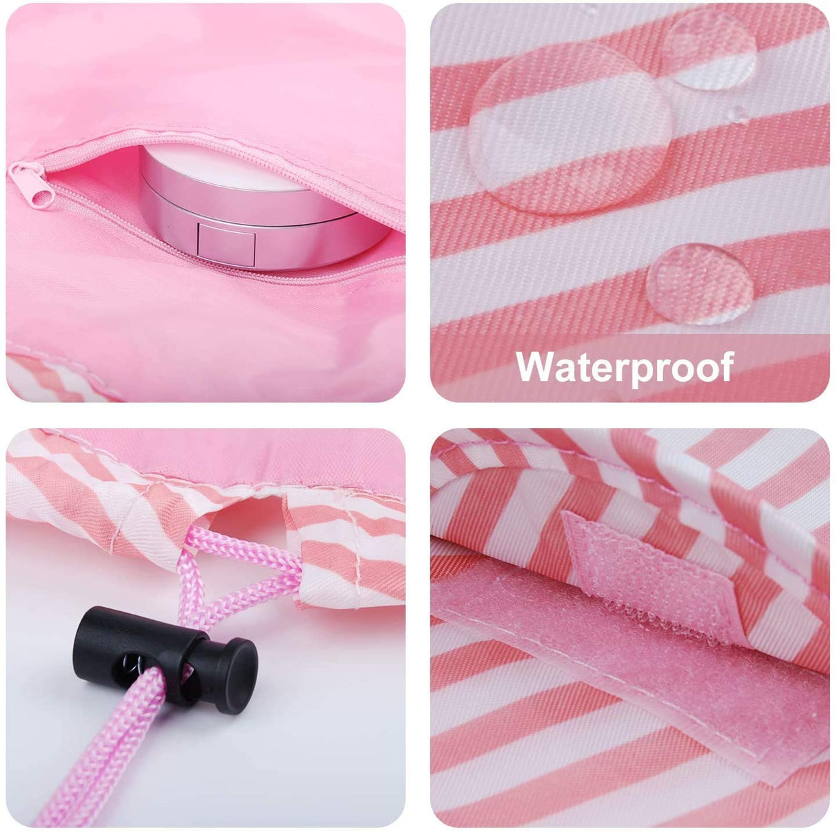 Portable Lazy Drawstring Makeup Bag (Pink Stripe)