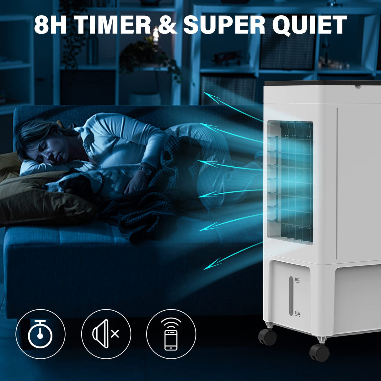 8L Evaporative Air Cooler, 3 in1 Portable Air Cooler Air Conditioner Fan 3 Speeds, w/Remote & 4 Ice Box, White