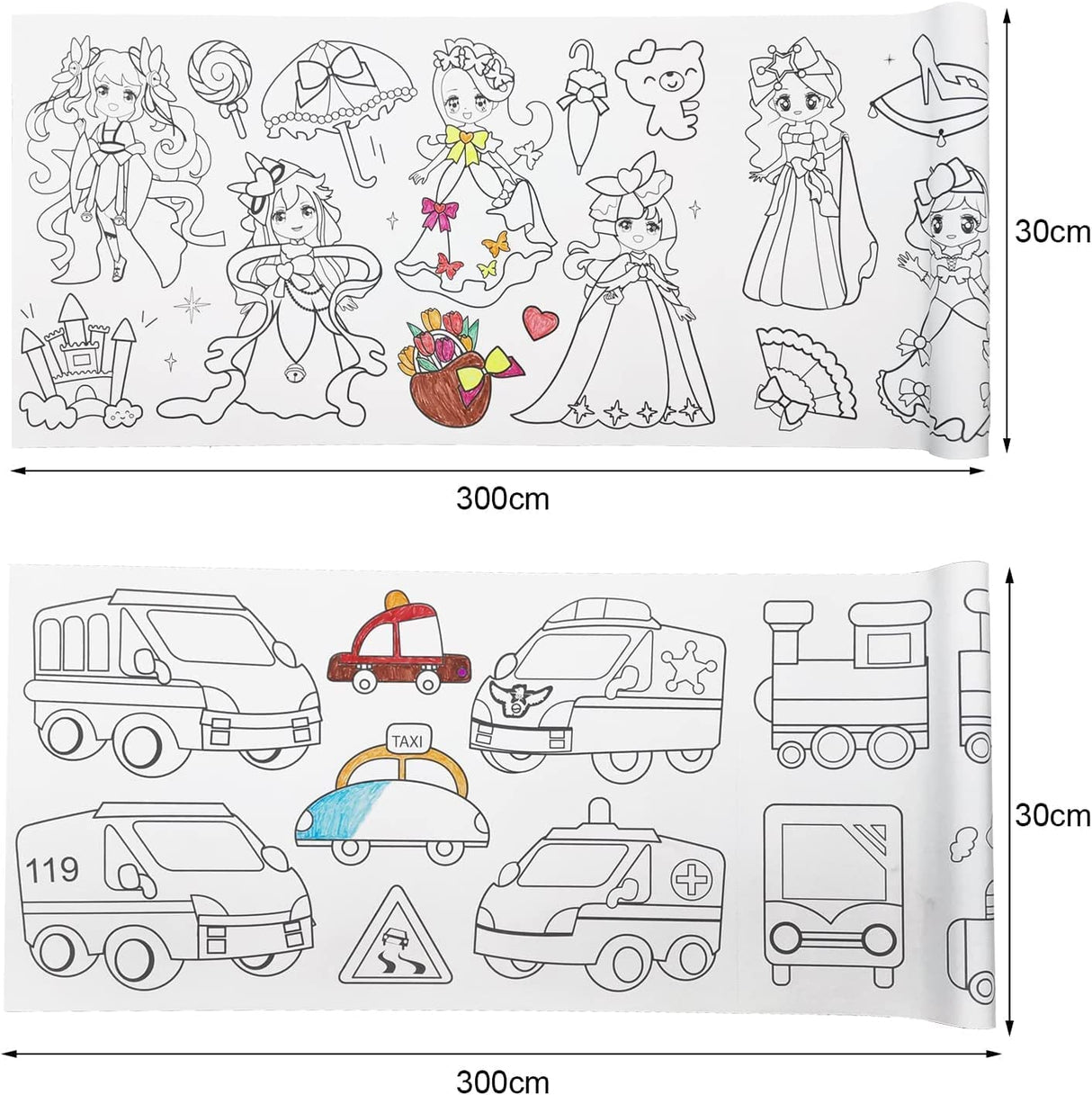 Children's Drawing Roll,2Pcs 300 * 30cm,Coloring Paper Roll for Kids, Drawing Paper Roll, DIY Art Drawing Art Paper Coloring Book Paper, Drawing Art Sketch Painting,Painting Filling Paper