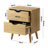 Bedside Table with 2 Drawers, Wooden Side Table Nightstand Home Storage Furniture Wood