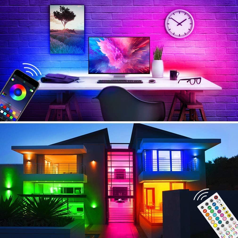 Bluetooth LED Strip Lights Music Sync, Waterproof 5m 5050 RGB 150 LEDs Light Strip with APP and Remote Control, Tape Light for Bedroom, Home and Kitchen