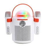 Bluetooth Karaoke Machine with Two Wireless Microphones, Portable Design with Large Battery, RGB Light Effects & Voice Changer, Bluetooth 5.0 Powerful Speaker, AUX and TF Card Input, White