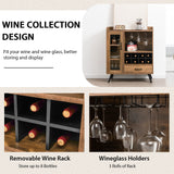 Wine Cabinet, Buffet Sideboard with Removable Wine Rack, Drawer, Shelves, Tempered Glass Door & Glass Holder, Wooden Wine Storage Sideboard for Kitchen, Dining Room, Living Room