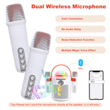 Bluetooth Karaoke Machine with Two Wireless Microphones, Portable Design with Large Battery, RGB Light Effects & Voice Changer, Bluetooth 5.0 Powerful Speaker, AUX and TF Card Input, White