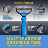 Pet Grooming Tool- 2 Sided Undercoat Rake for Dogs & Cats-Safe and Effective Dematting Comb for Mats & Tangles Removing-No More Nasty Shedding or Flying Hair
