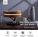 Ampulla Horizon Bedside Lamp with TWS Bluetooth Speaker and 10W Wireless Charger, Table Lamp Desk Lamp with Digital Clock, Stepless Dimming and Sleep Mode for Light Sleeper