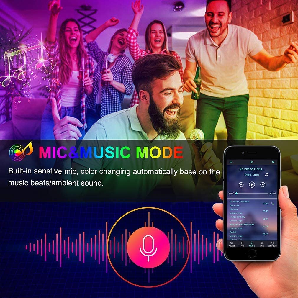 Bluetooth LED Strip Lights Music Sync, Waterproof 5m 5050 RGB 150 LEDs Light Strip with APP and Remote Control, Tape Light for Bedroom, Home and Kitchen