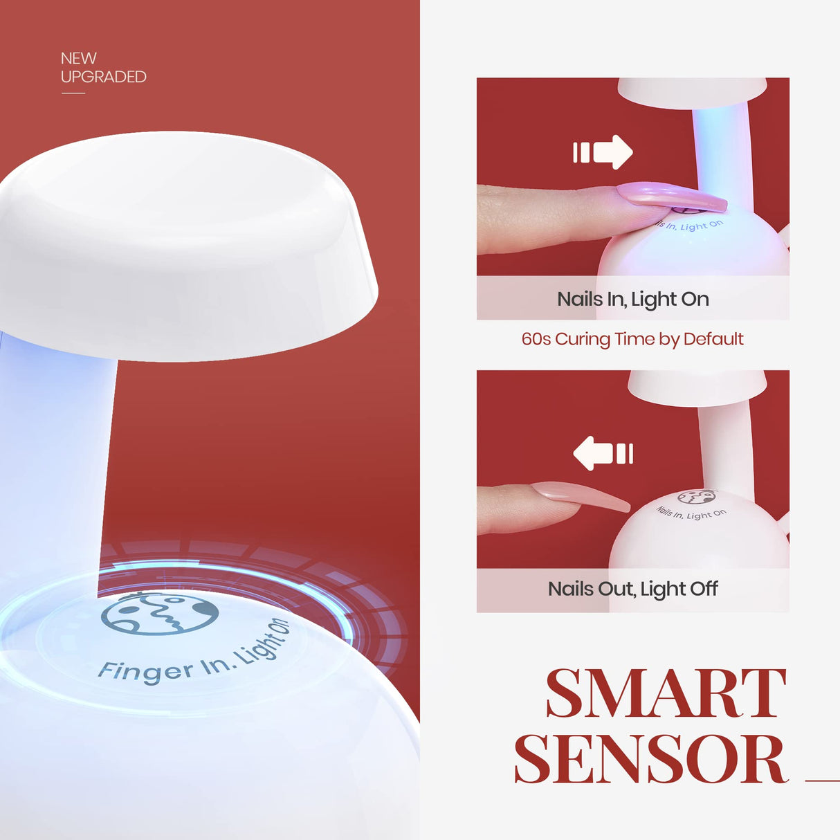 Mini Nail LED Lamp, Innovative Gel Nail Lamp with Smart Sensor for Easy and Fast Nal Extension System, Manicure UV LED Light for Gel Nail Art Flash Curing Lamp DIY Nail Art