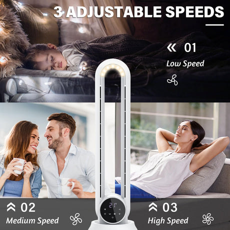 Evaporative Air Cooler, Bladeless Fan with 3 Speeds, Remote Control, Night Light, Electric Purifying Fan Suitable for Indoor Home Large Room Bedroom Office Use 2.5L