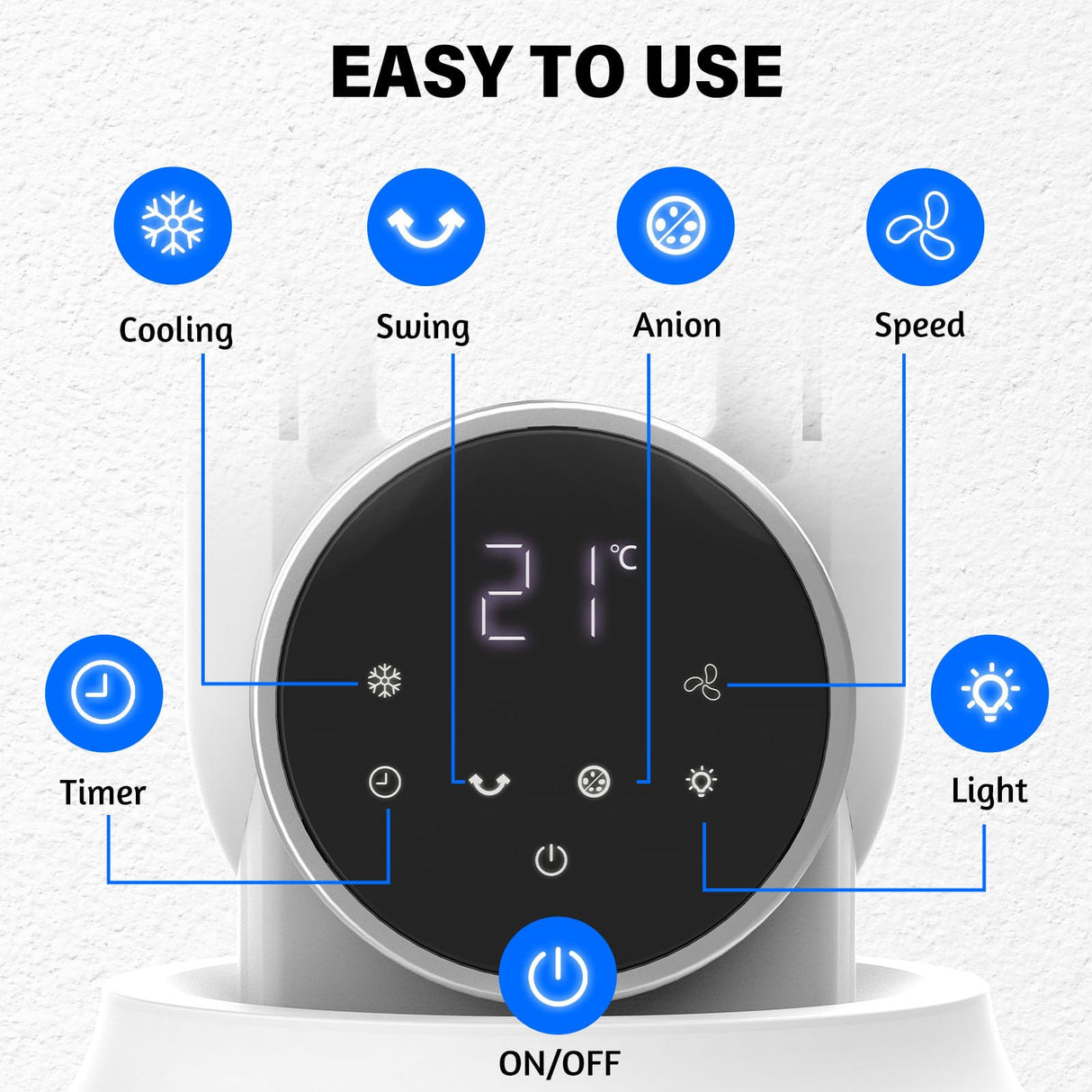 Evaporative Air Cooler, Bladeless Fan with 3 Speeds, Remote Control, Night Light, Electric Purifying Fan Suitable for Indoor Home Large Room Bedroom Office Use 2.5L
