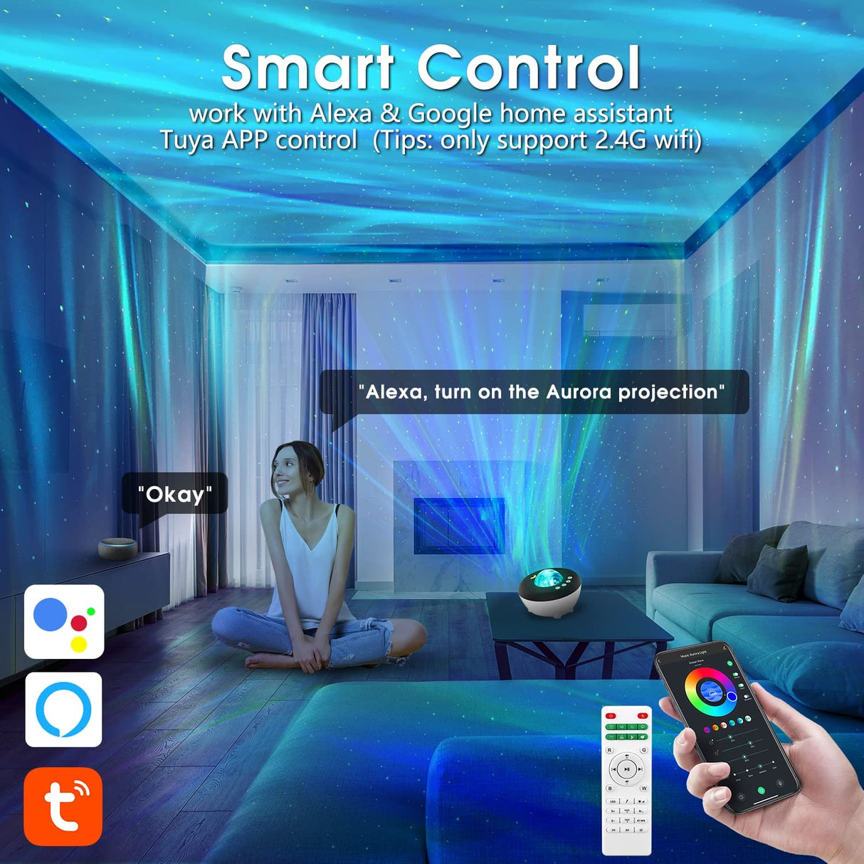 Galaxy Projector Aurora Projector Star, Star Projector Night Light Projector Compatible With Alexa, Built-in Speaker, 15 Color Modes 8 Types of White Noise Star Projector, Gifts for Kids/Adults