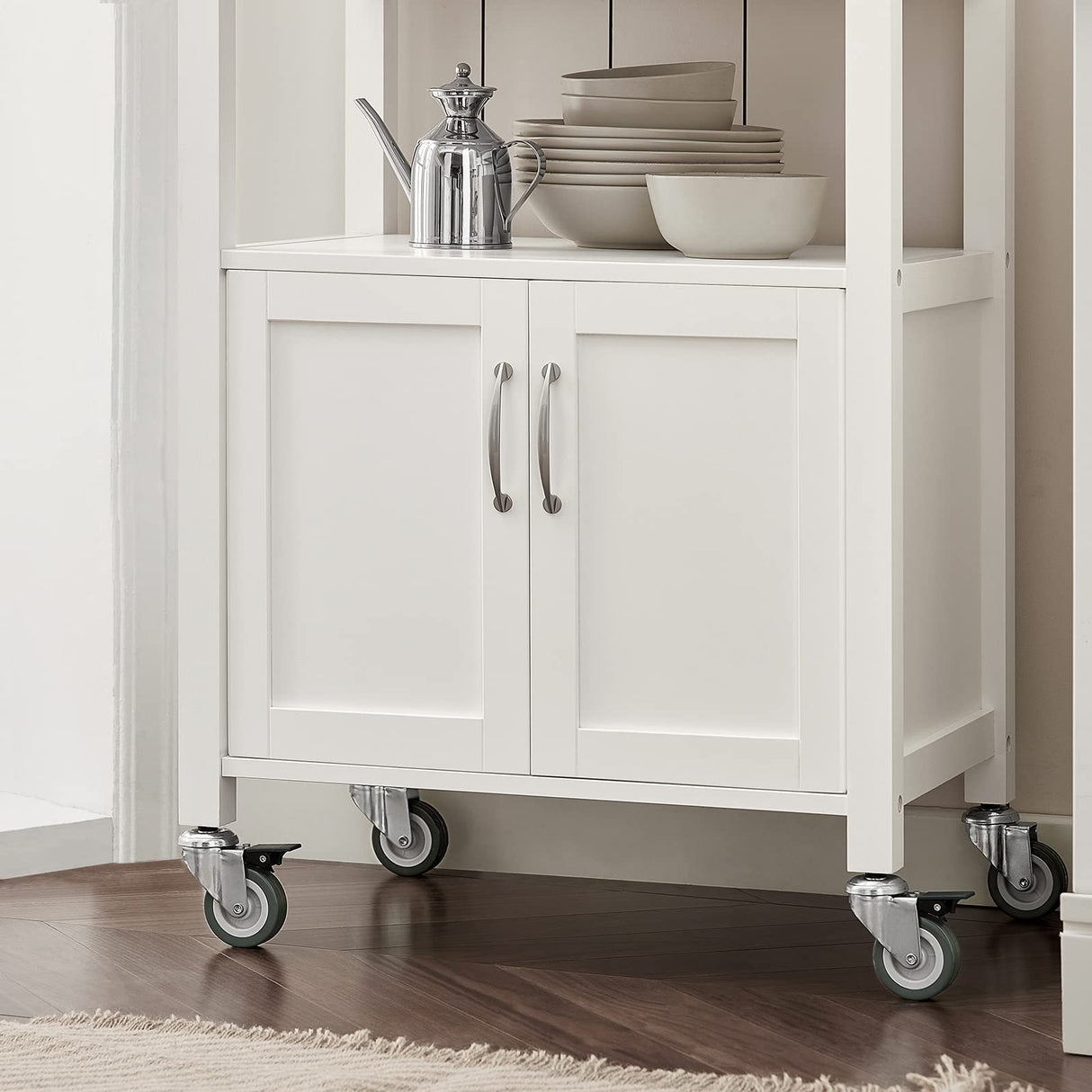 Kitchen Trolley Cart Storage Trolley Serving Trolley Kitchen Cabinet with Rubber Wood Worktop