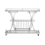 Chrome Stainless Steel & Glass Shelves Bar Cart Holders with 12 Glasses and 11 Wine Bottles, Silver