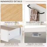 Kitchen Island Trolley, Rolling Kitchen Serving Trolley w/ 3 Spice Racks, Drawer, Open Shelf & Large Cabinet, Portable Workbench Utility Storage Cart w/ Towel Rack & 2 Lockable Casters, White