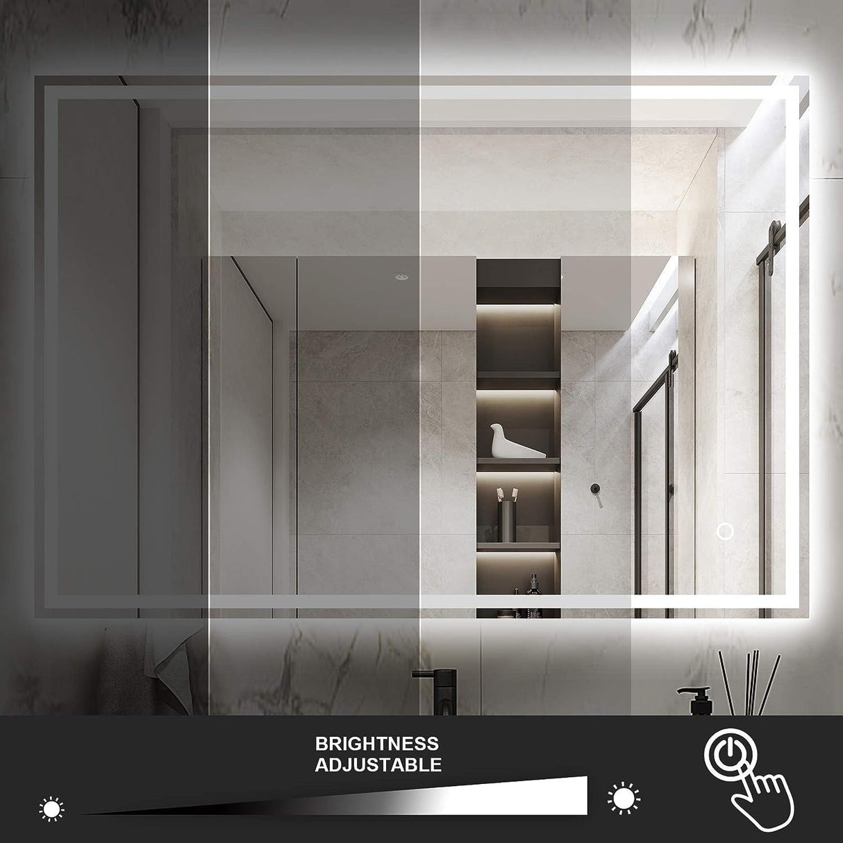 LED Mirror w Bluetooth Speaker 80cm, Anti-Fog, Smart Touch, Explosion-Proof Function, Waterproof Light, Rectangle