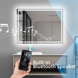 LED Mirror w Bluetooth Speaker 80cm, Anti-Fog, Smart Touch, Explosion-Proof Function, Waterproof Light, Rectangle