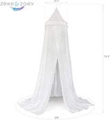 Soft White Hanging Bed Canopy with Tassels for Girls, Boys, Kids Rooms, Beds or Cribs. Nursery Decoration, Sheer Drapes for Child, Play, Reading or Hideaway Princess Tent