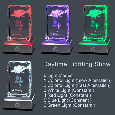 3D Rose Crystal Multicolor Nightlight - I Love You Decolamp - Perfect Valentines Day Gift Ideas for Her My Girlfriend Wife Mom - Unique Anniversary Birthday Presents