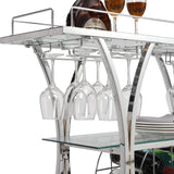 Chrome Stainless Steel & Glass Shelves Bar Cart Holders with 12 Glasses and 11 Wine Bottles, Silver